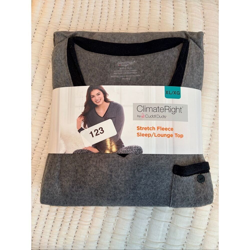 ClimateRight by Cuddl Duds Gray Stretch Fleece Sleep Top XL NWT Cozy Lounge Shir